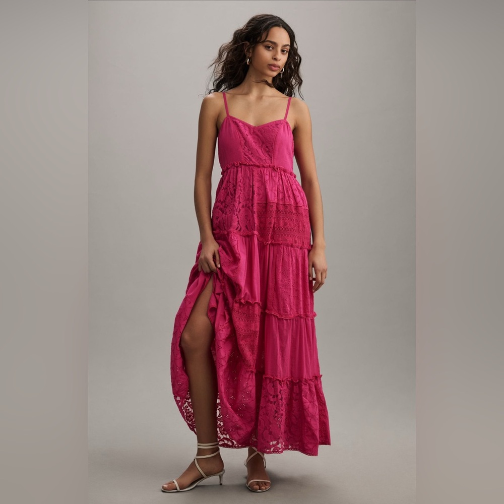 Anthropologie Fuchsia Lace Maxi Dress